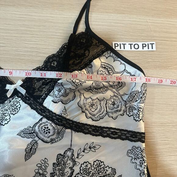 Y2K Babydoll Romantic Floral Print Lace Trim Chemise Satin Mini Slip Dress Large - Picture 11 of 14